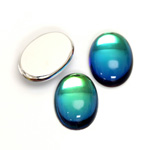 Glass Medium Dome Foiled Cabochon - Coated Oval 18x13MM BERMUDA BLUE