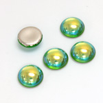 Glass Medium Dome Foiled Cabochon - Round 11MM PERIDOT AB