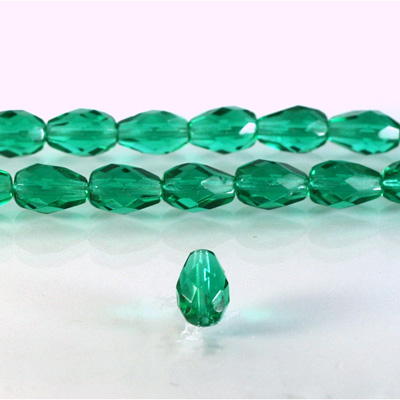 Czech Glass Fire Polish Bead - Pear 10x7MM EMERALD