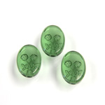 German Glass Flat Back Reverse Carved Intaglio Back 2 Rose Oval 14x10MM GREEN TURMALINE