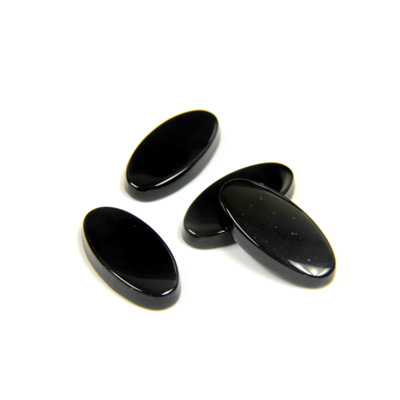 Gemstone Flat Back Single Bevel Buff Top Stone - Oval 14x7MM BLACK ONYX