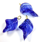 Glass Pendant Leaf with Brass Loop 24x14MM SAPPHIRE