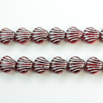 Czech Pressed Glass Engraved Bead - Fan/Shell 08MM SILVER ON RUBY