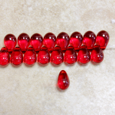 Czech Pressed Glass Pendant - Smooth Drop 9x6MM RUBY