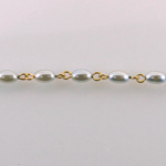 Linked Bead Chain Rosary Style with Glass Pearl Bead - Oval 6MM BLUE-Brass