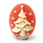 Plastic Cameo - Christmas Tree Oval 40x30MM IVORY ON CORNELIAN